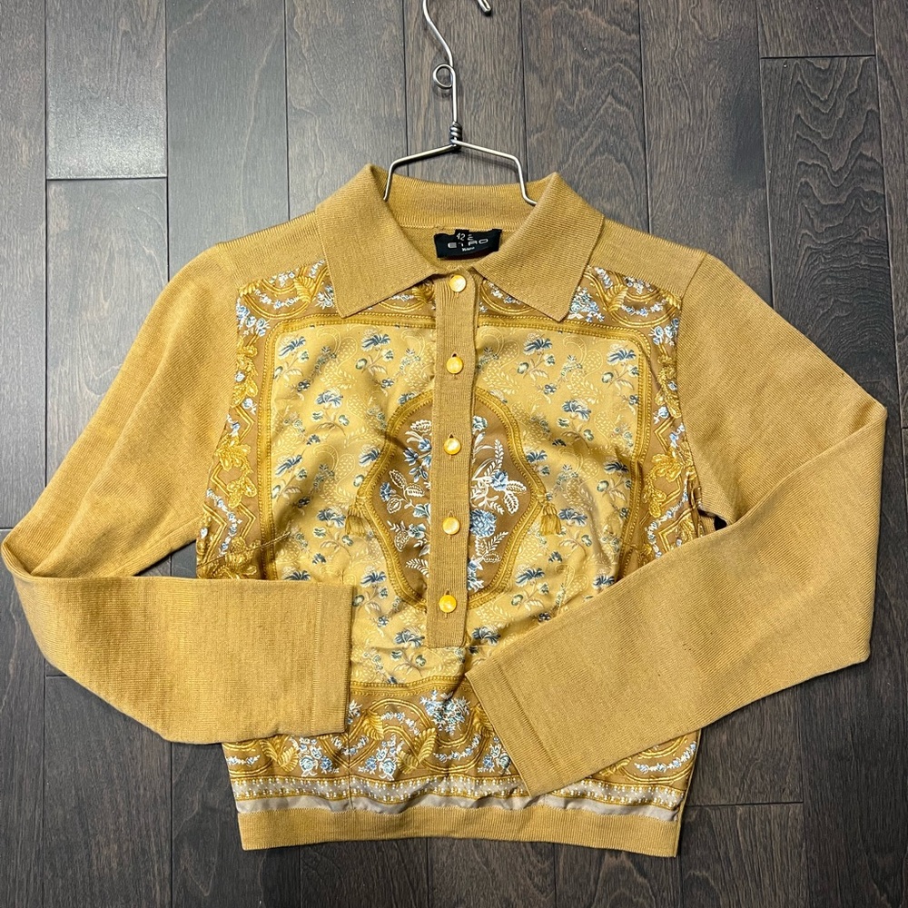 Etro Gold Embroidered Polo Shirt